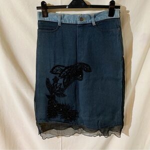 Stella forest // Black overlay denim midi skirt size 38